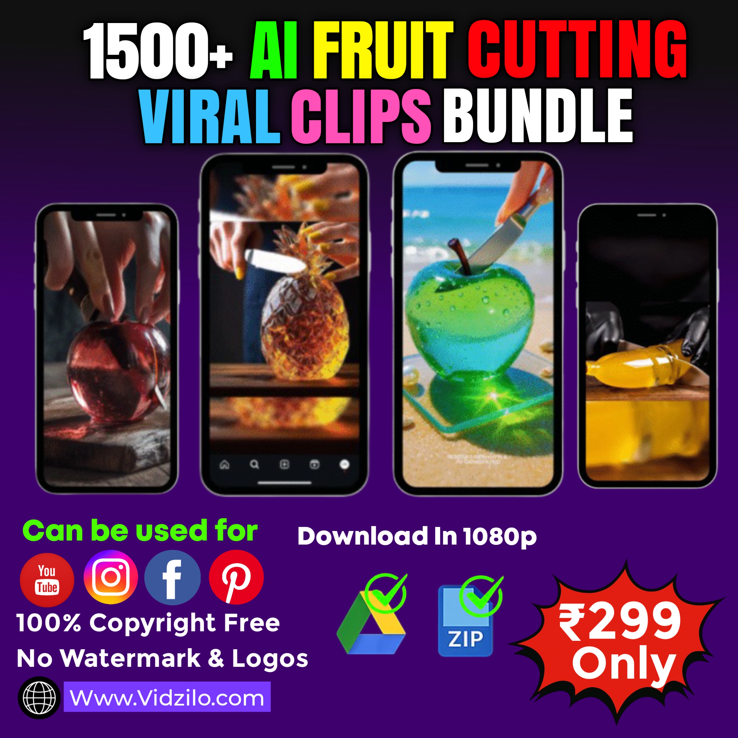 1500+ Viral Glass AI ASMR FRUIT CUTTING BUNDLE