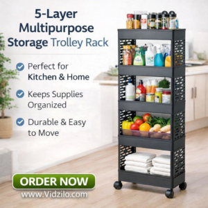 5 layer kitchen storage trolley with wheels