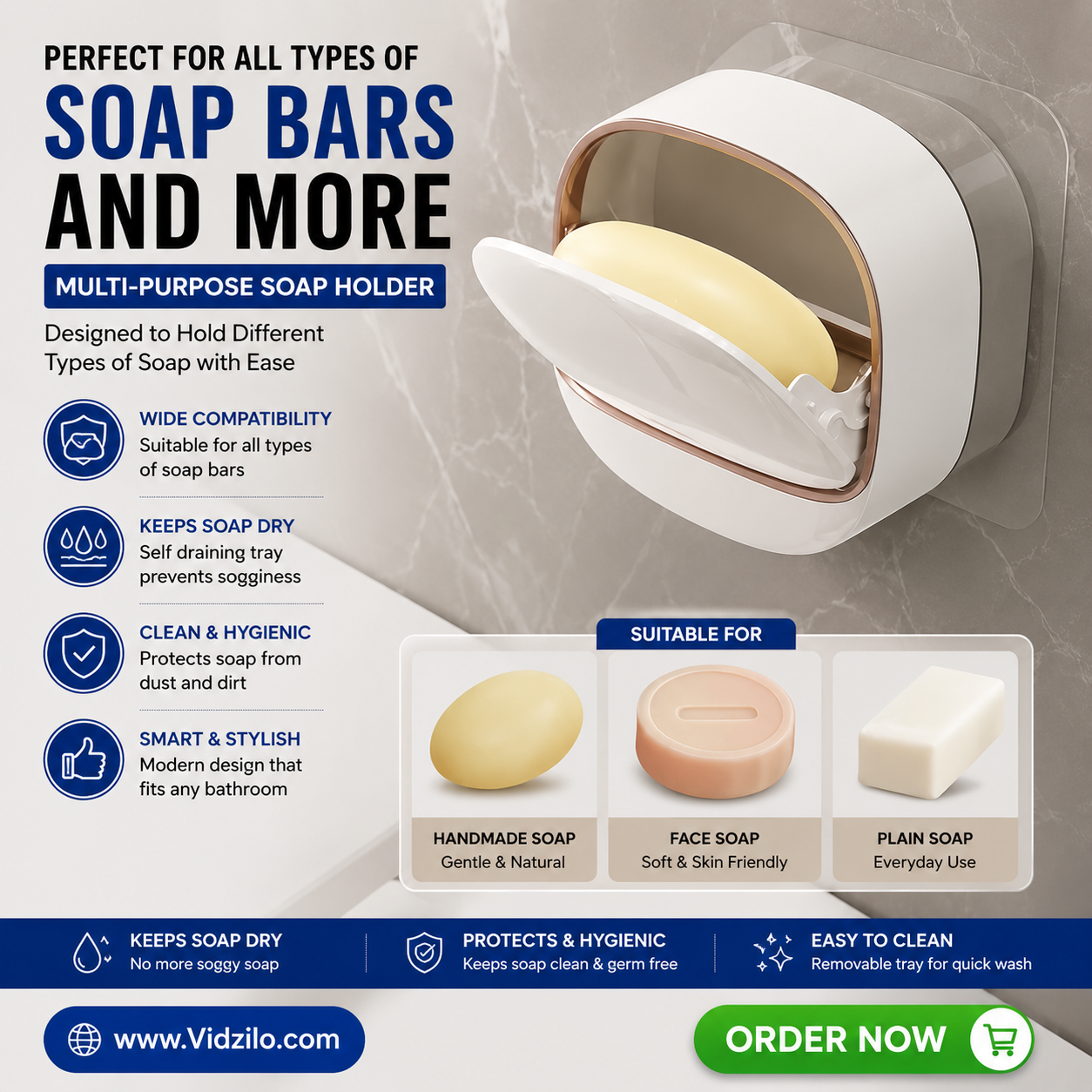 Self Adhesive Wall Mounted Soap Holder for Bathroom
