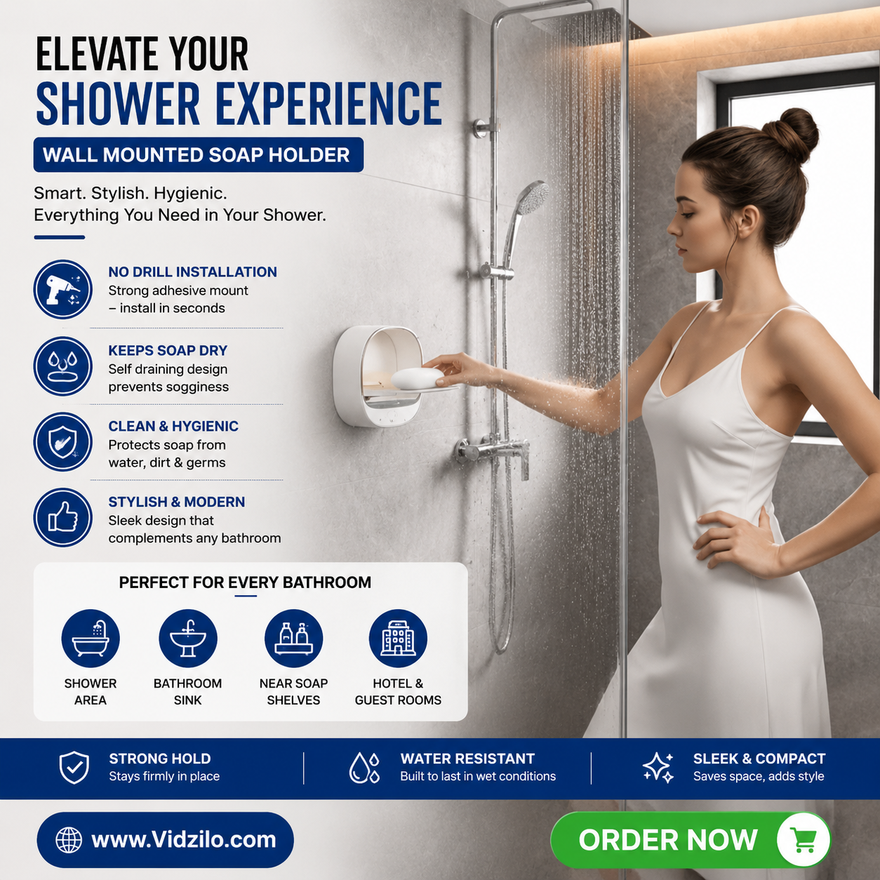 Waterproof Soap Holder With Drain Tray for Bathroom