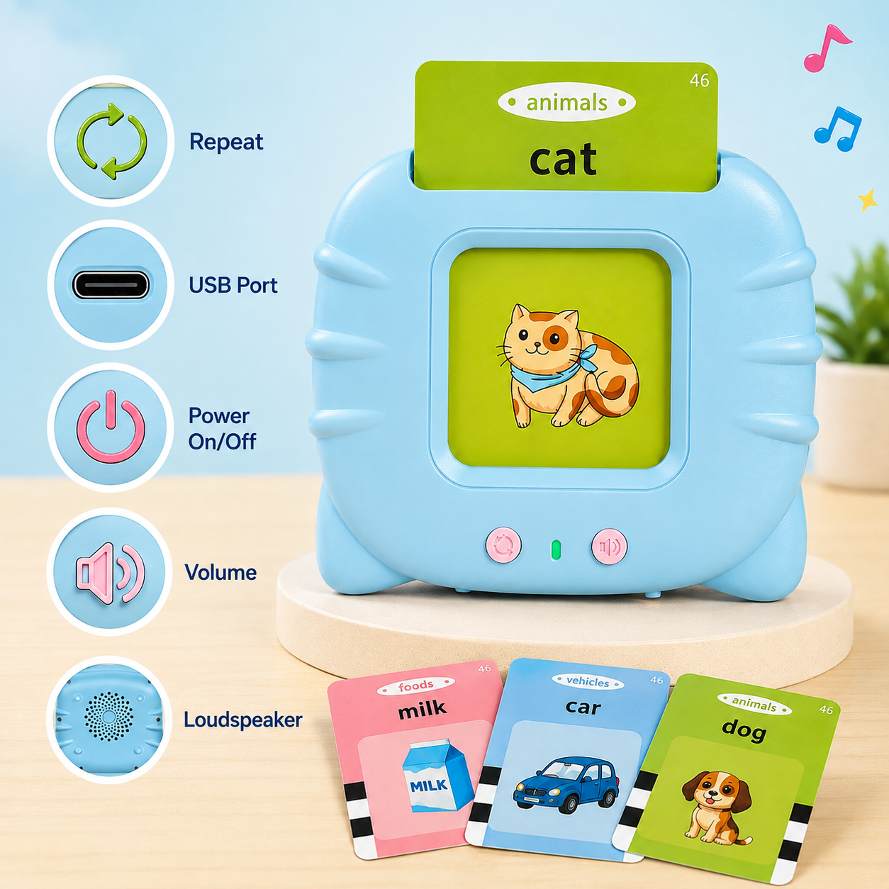 Talking flash cards for vocabulary learning kids