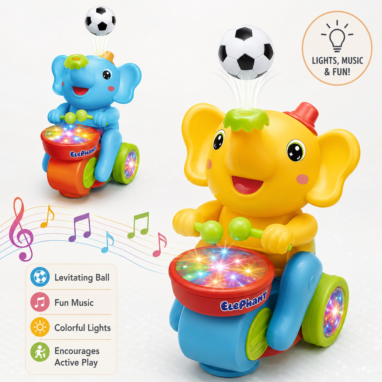 Musical Elephant Toy with LED Lights