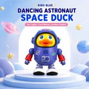 Dancing astronaut duck toy with LED lights for kids