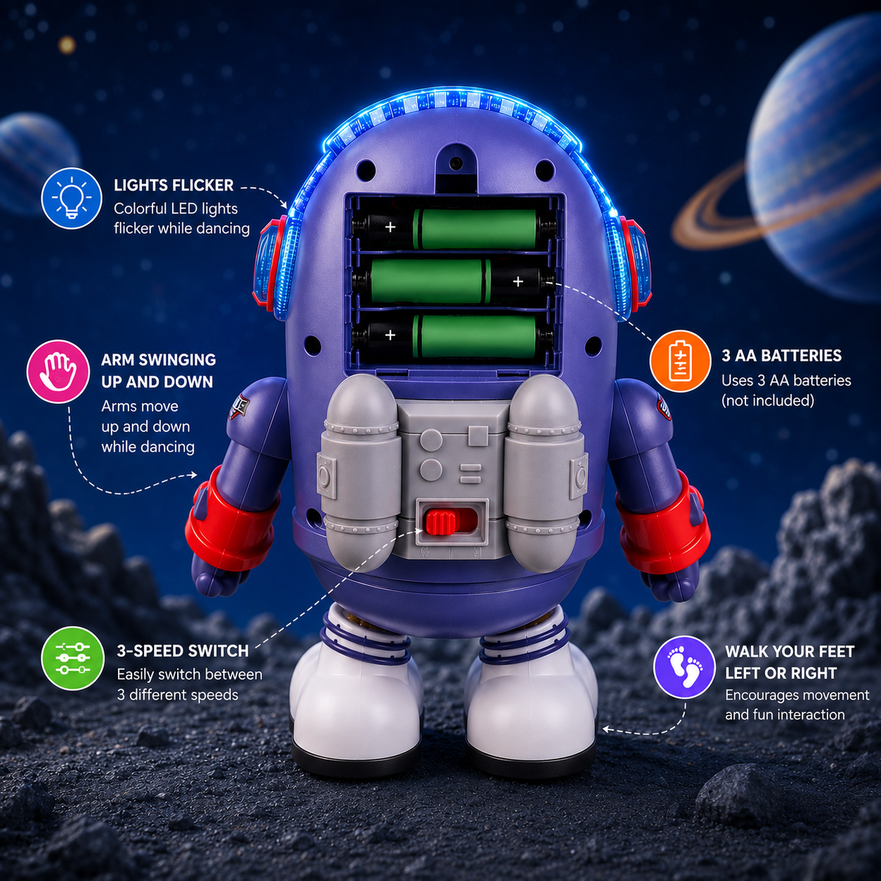 Astronaut duck toy with music and LED lights