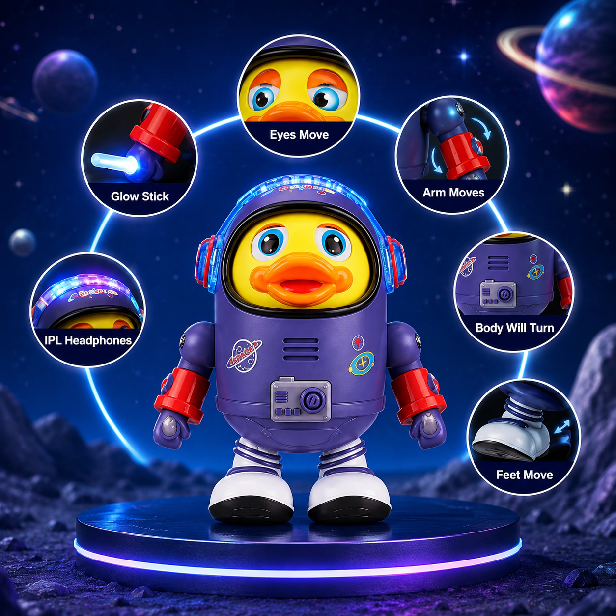 Kids blue dancing duck toy with colourful lights