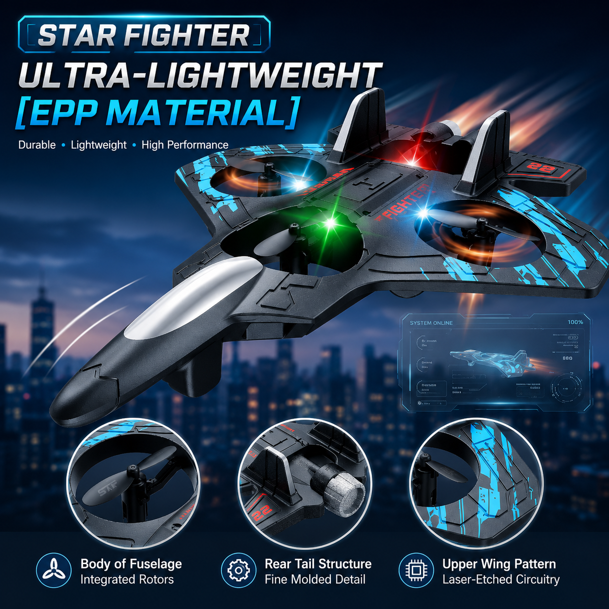 USB Rechargeable RC Star Fighter Plane with LED Lights