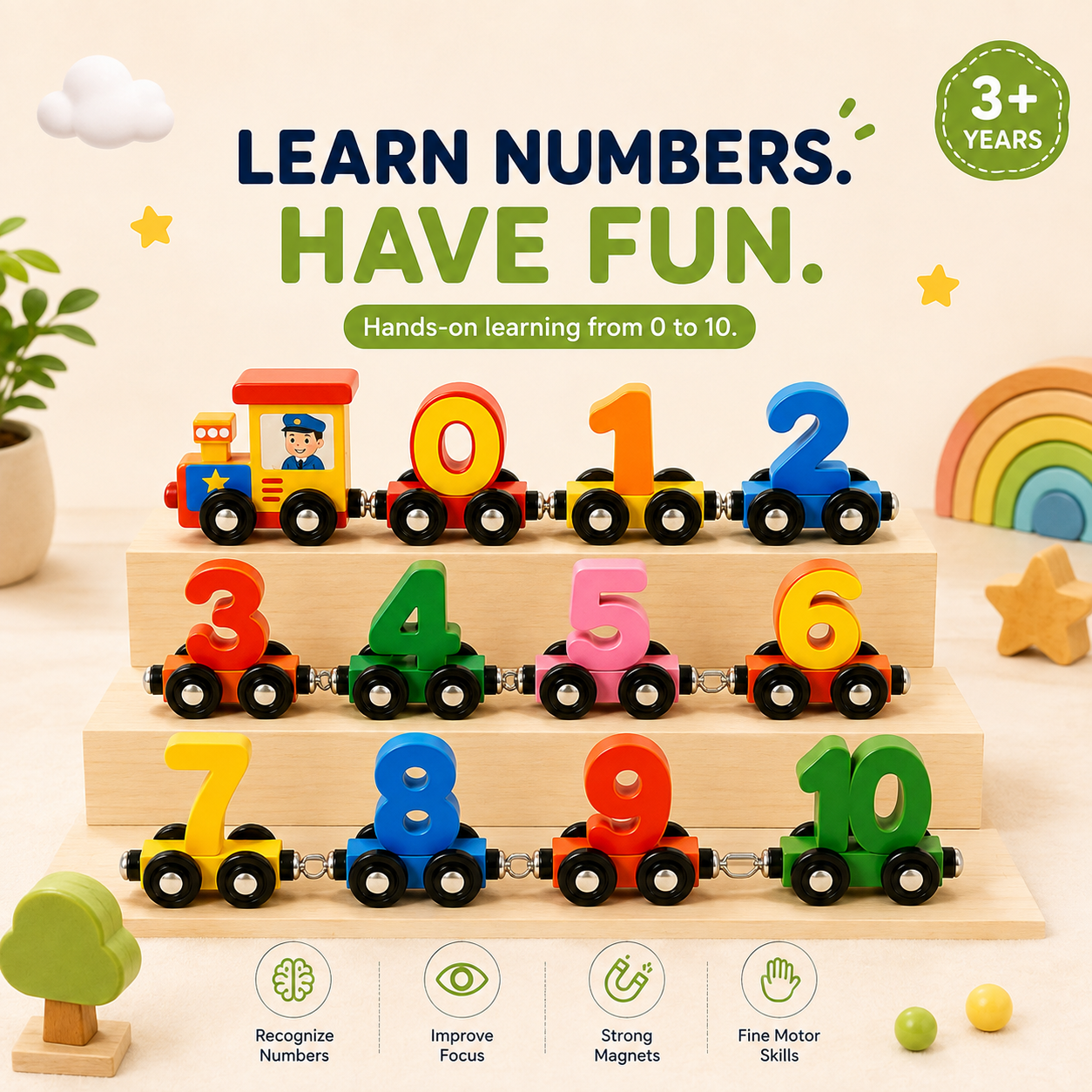 Magnetic Train with Numbers 0 to 10