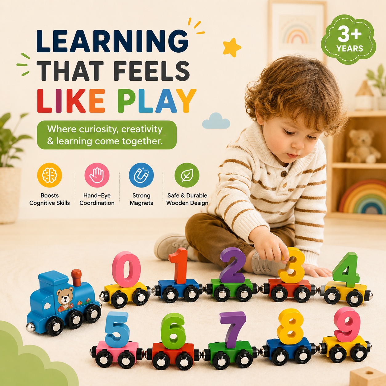 Kids Learning Numbers with Magnetic Train