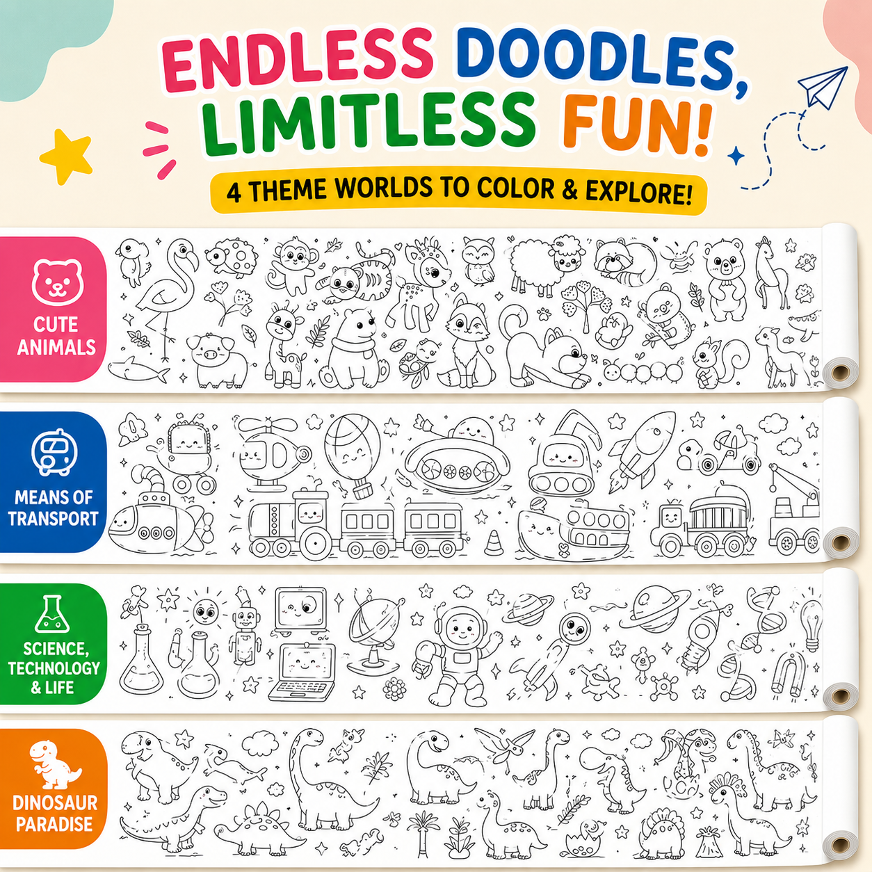 Child Drawing and Coloring on Doodle Art Roll