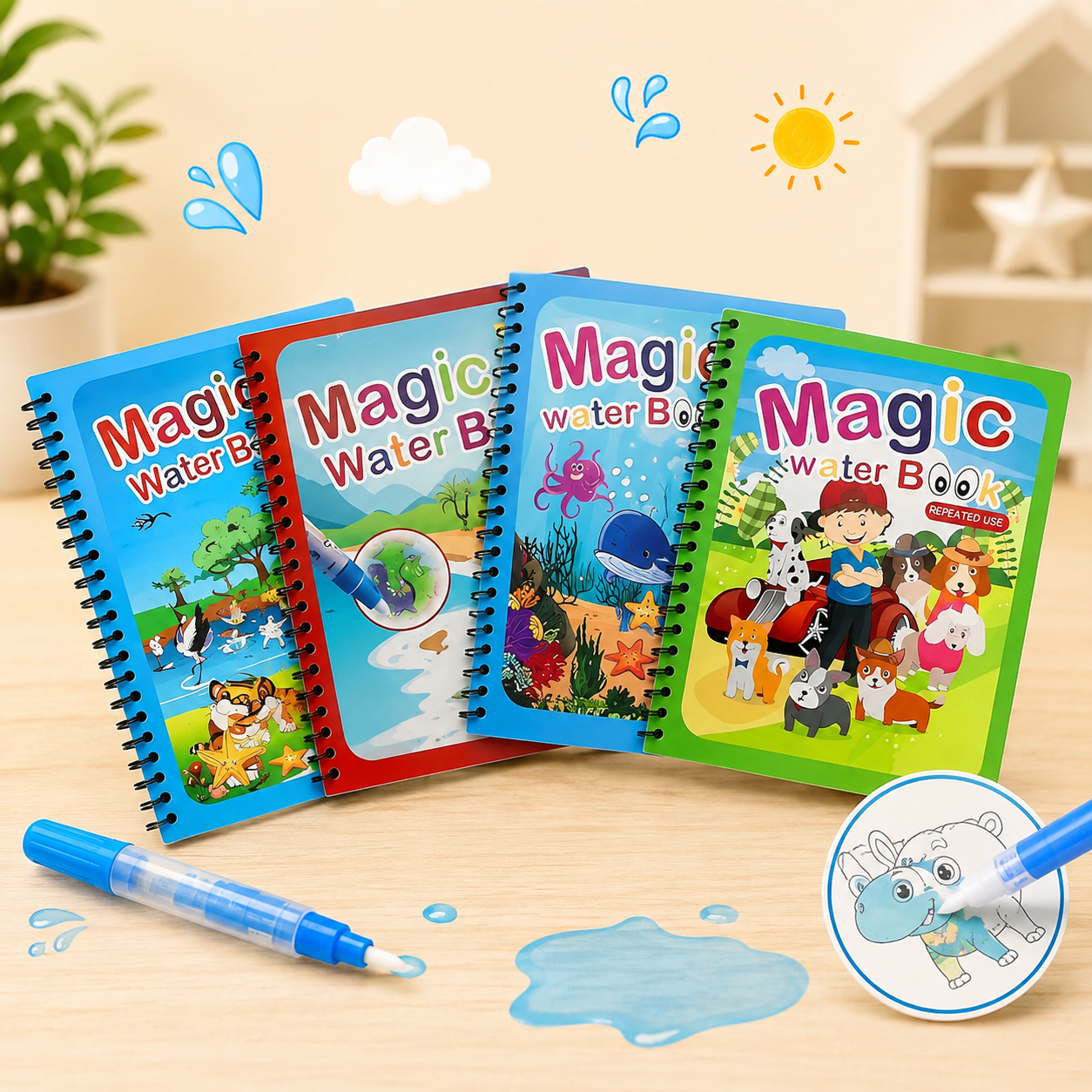 Kids Reusable Water Colouring Book