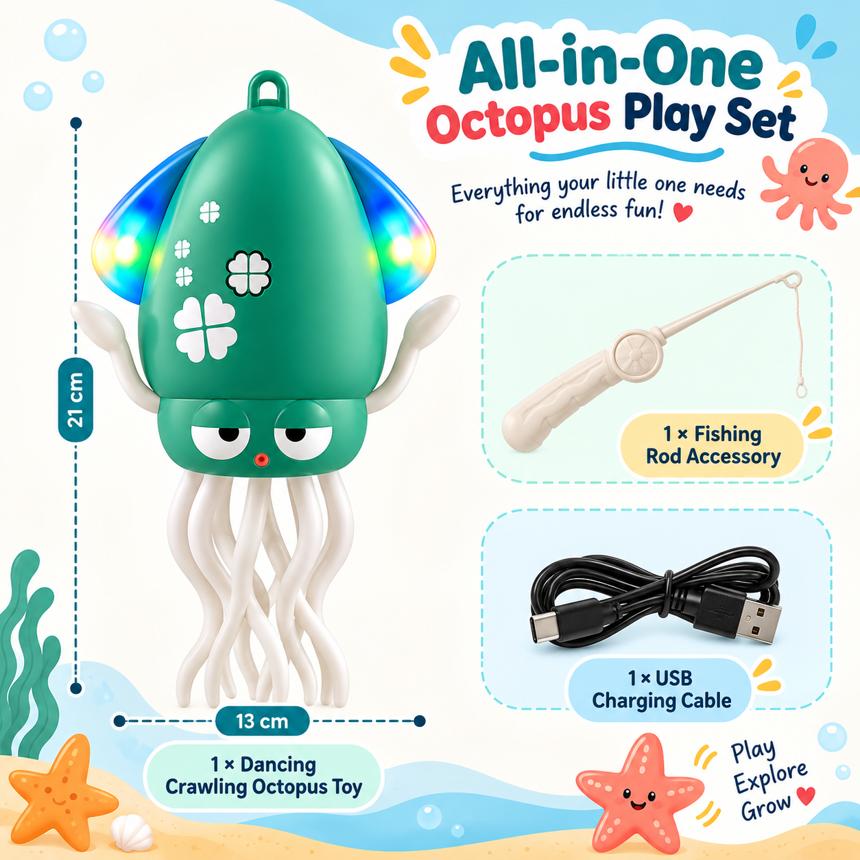 Electric octopus activity toy for toddlers and kids