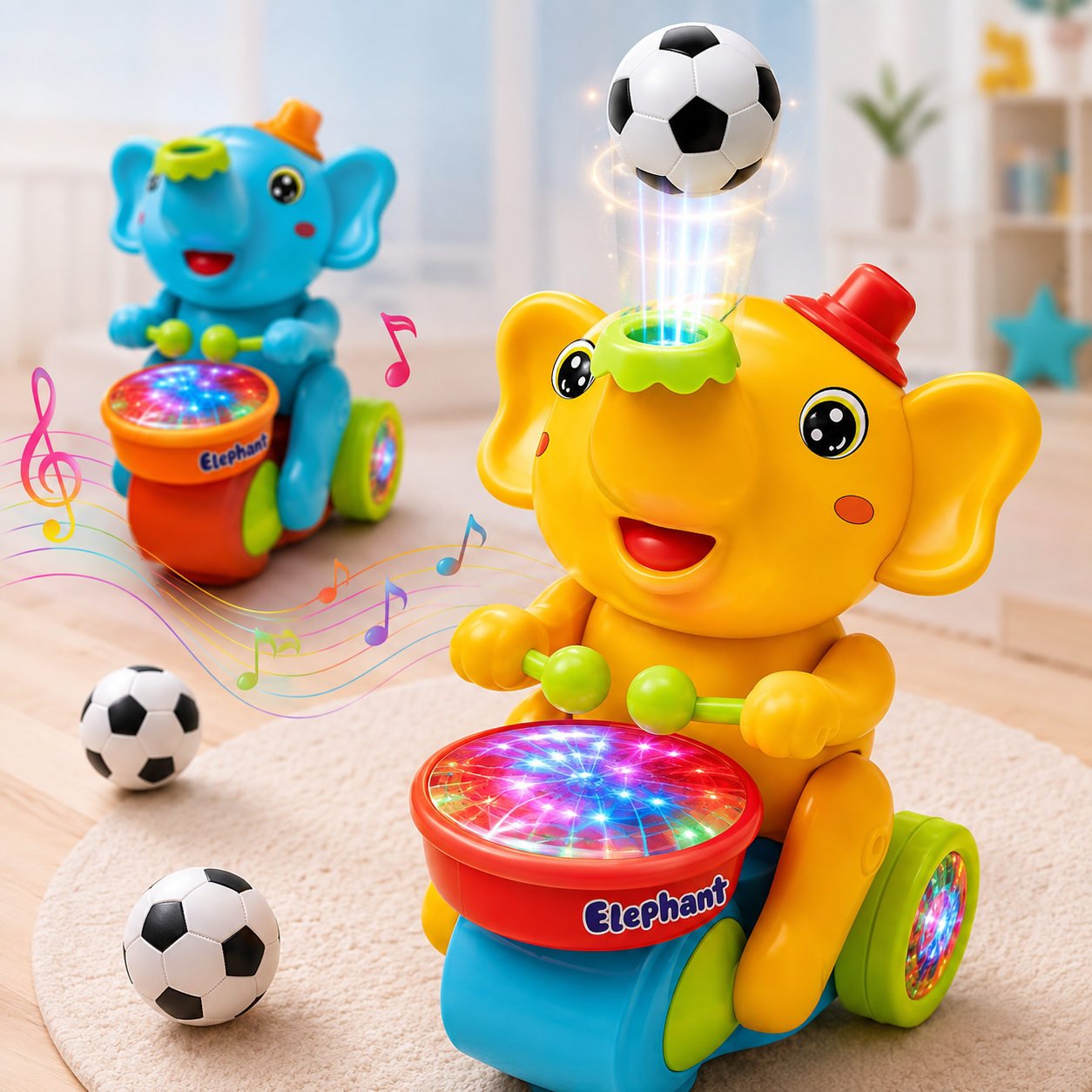 Kids elephant musical toy with LED lights and drum