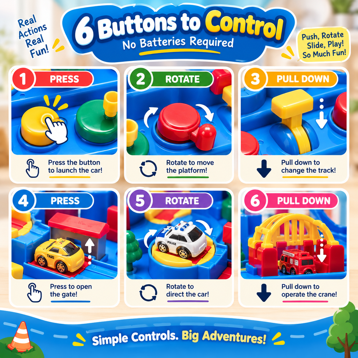 Interactive car activity set with manual controls for kids