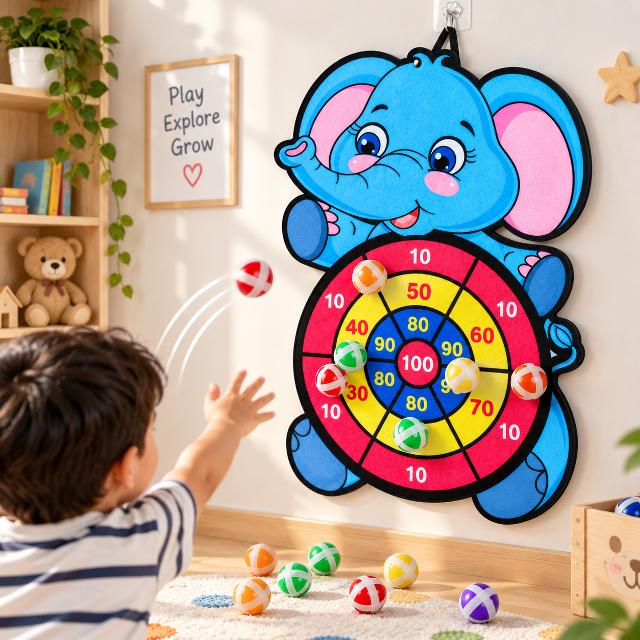 Elephant large dart board game with sticky balls for kids