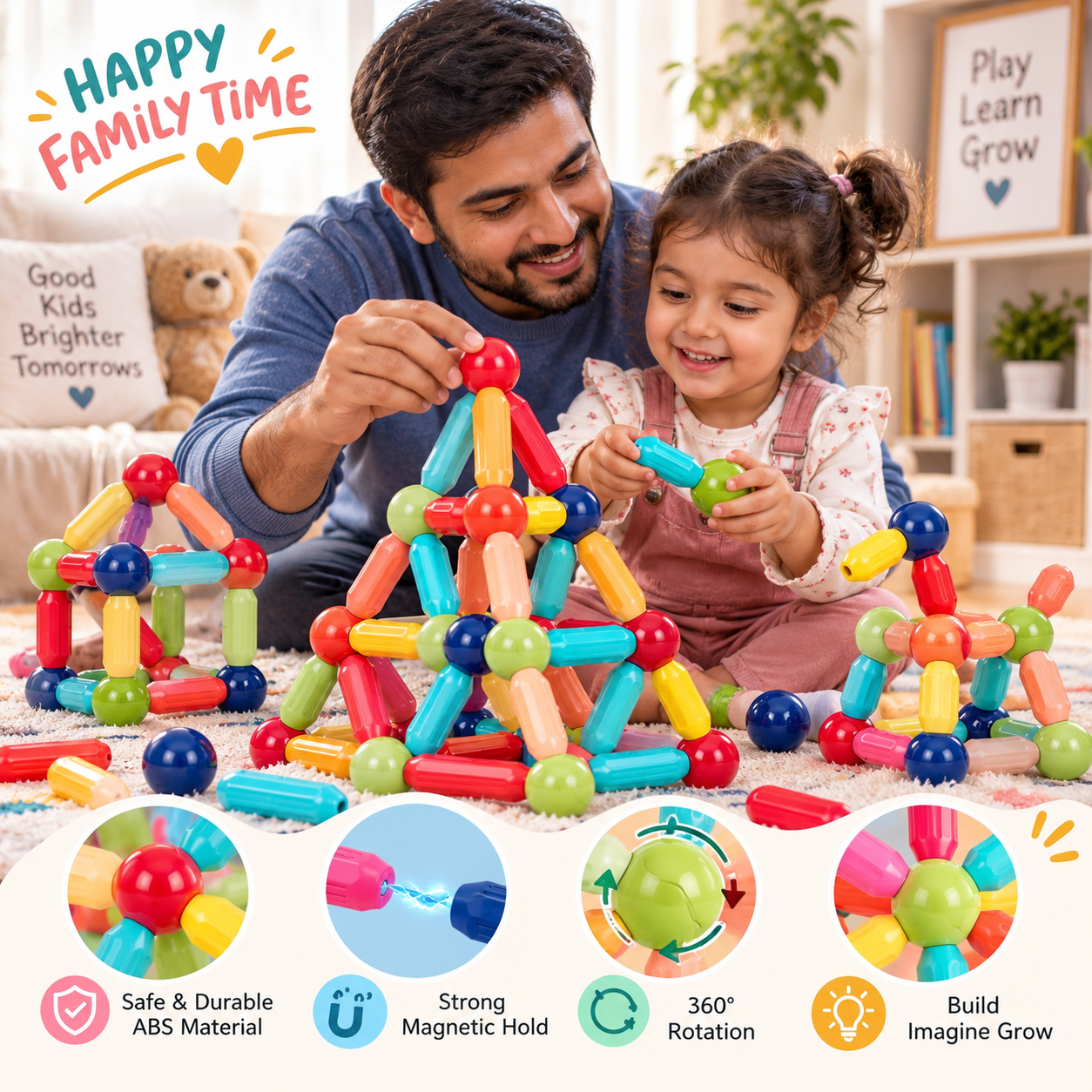 Educational magnetic building toy for children