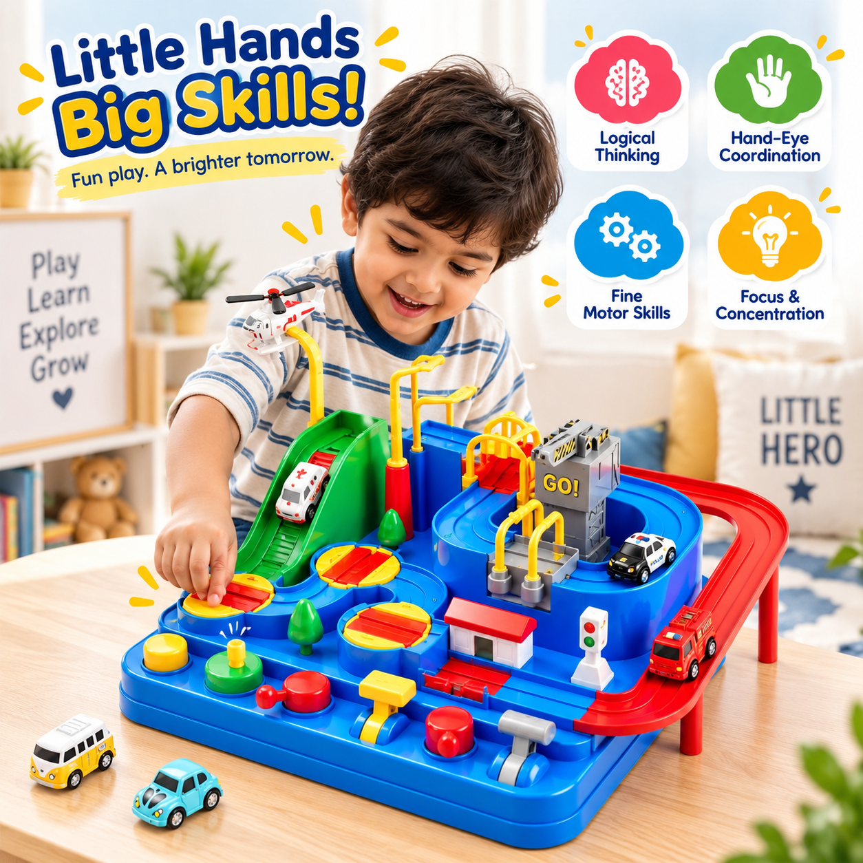 Adventure car race track educational toy for children