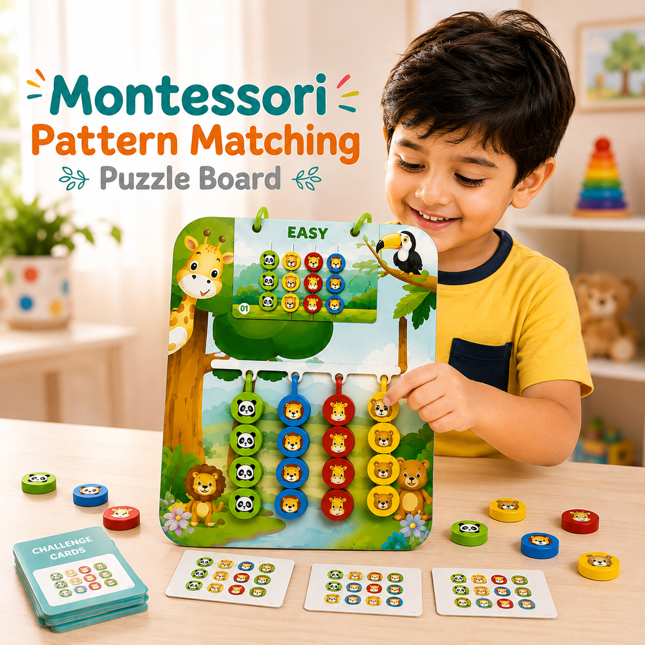 Montessori pattern matching puzzle board colour sorting toy for kids