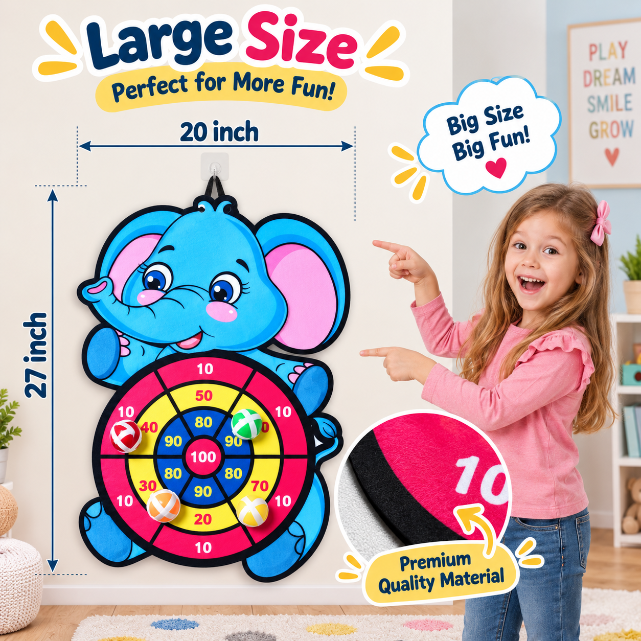 Kids elephant dart board with sticky balls