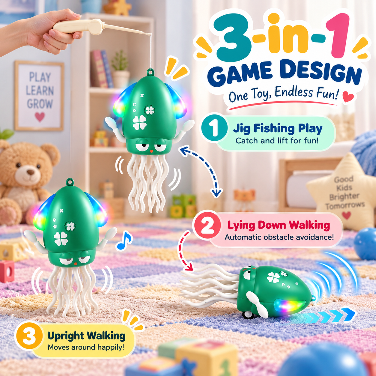 Moving dancing octopus sensory toy for children