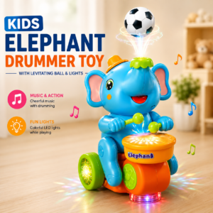 Musical elephant drummer toy with levitating ball for kids