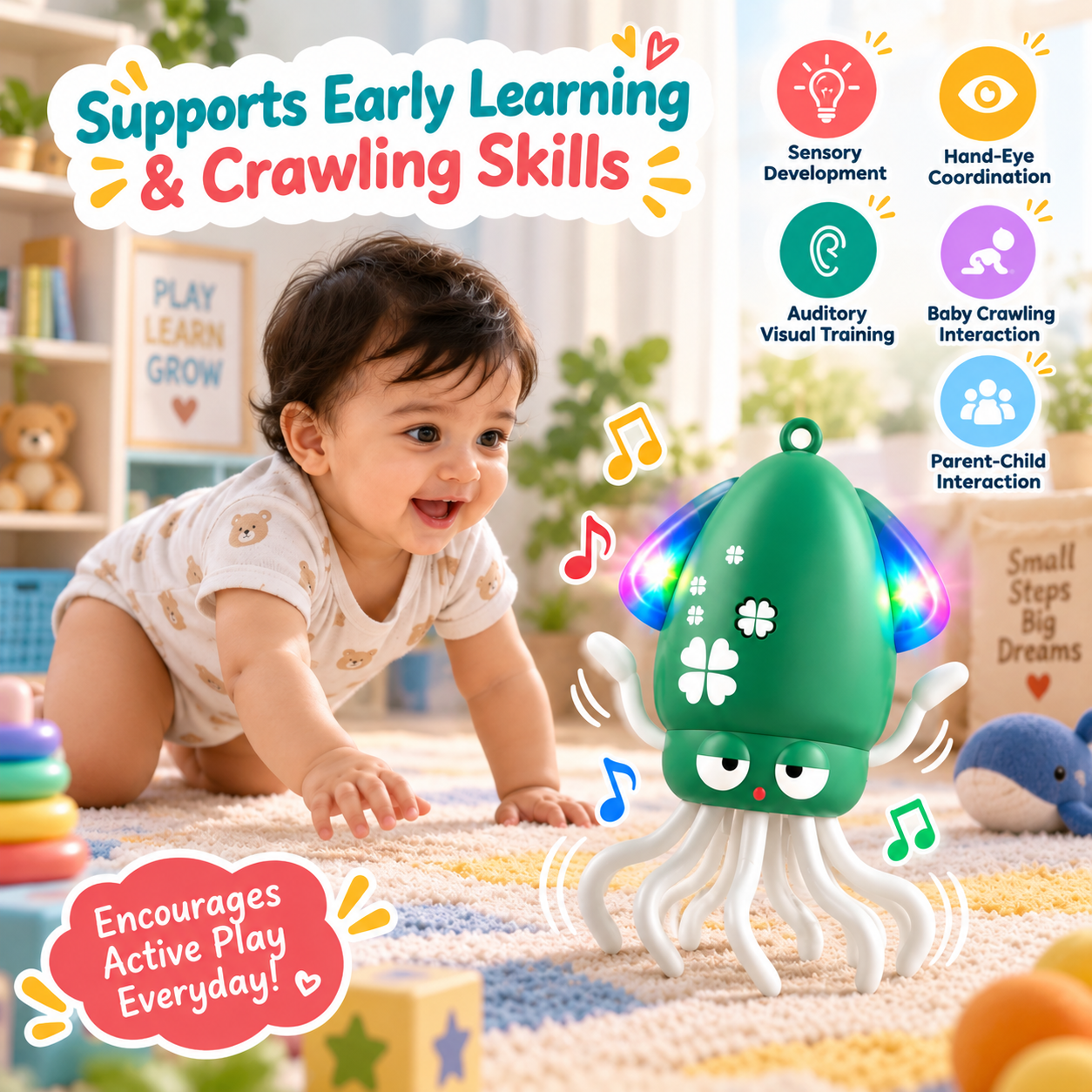 Interactive dancing squid toy for kids