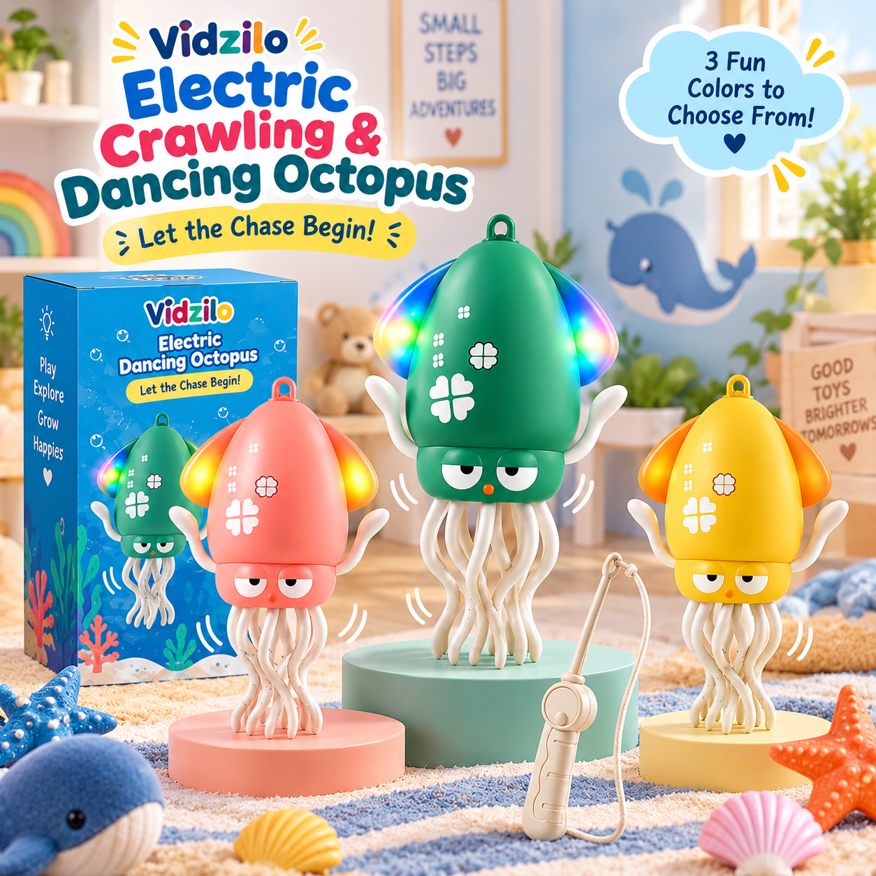Electric crawling octopus toy with colourful lights for children