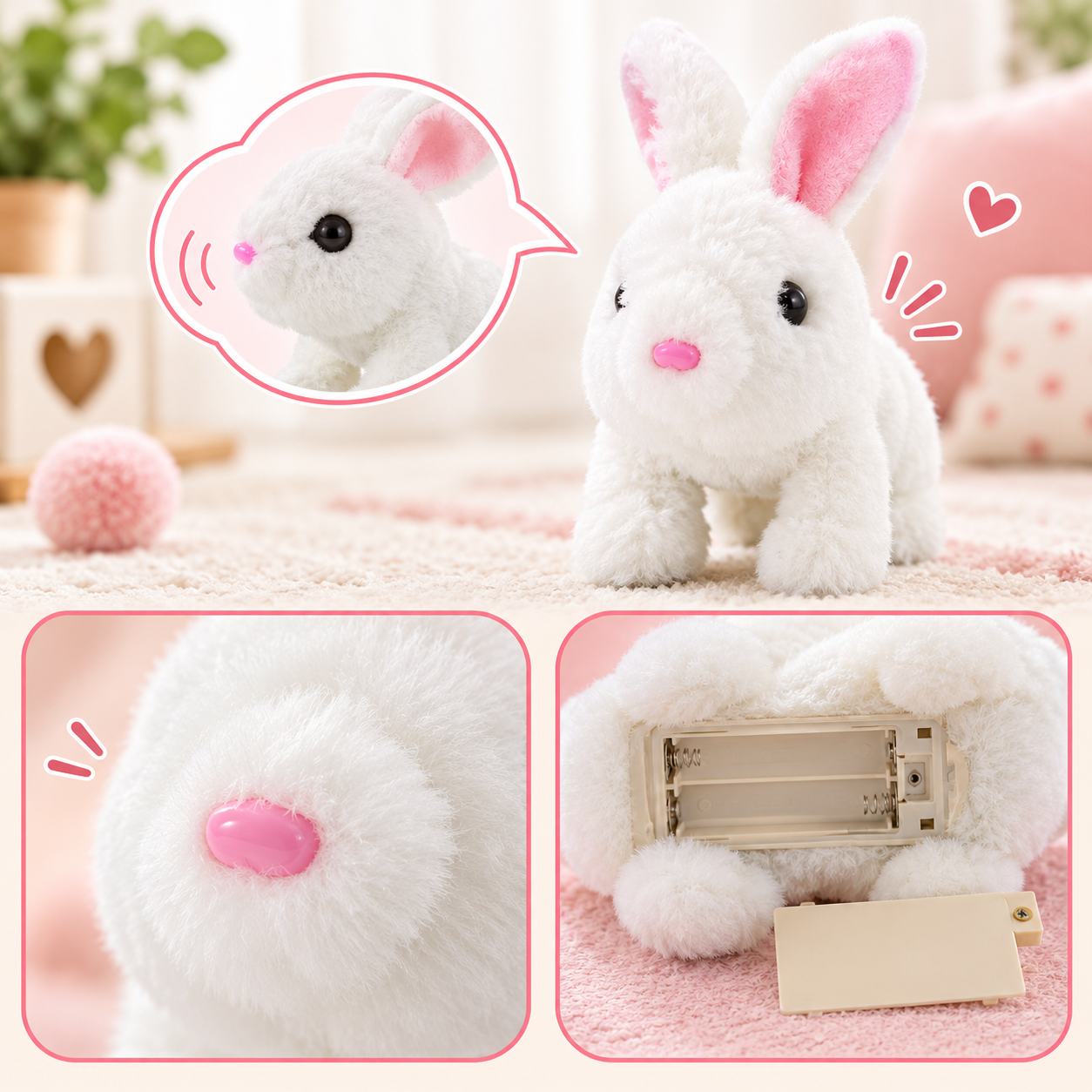 Soft plush walking bunny toy for toddlers