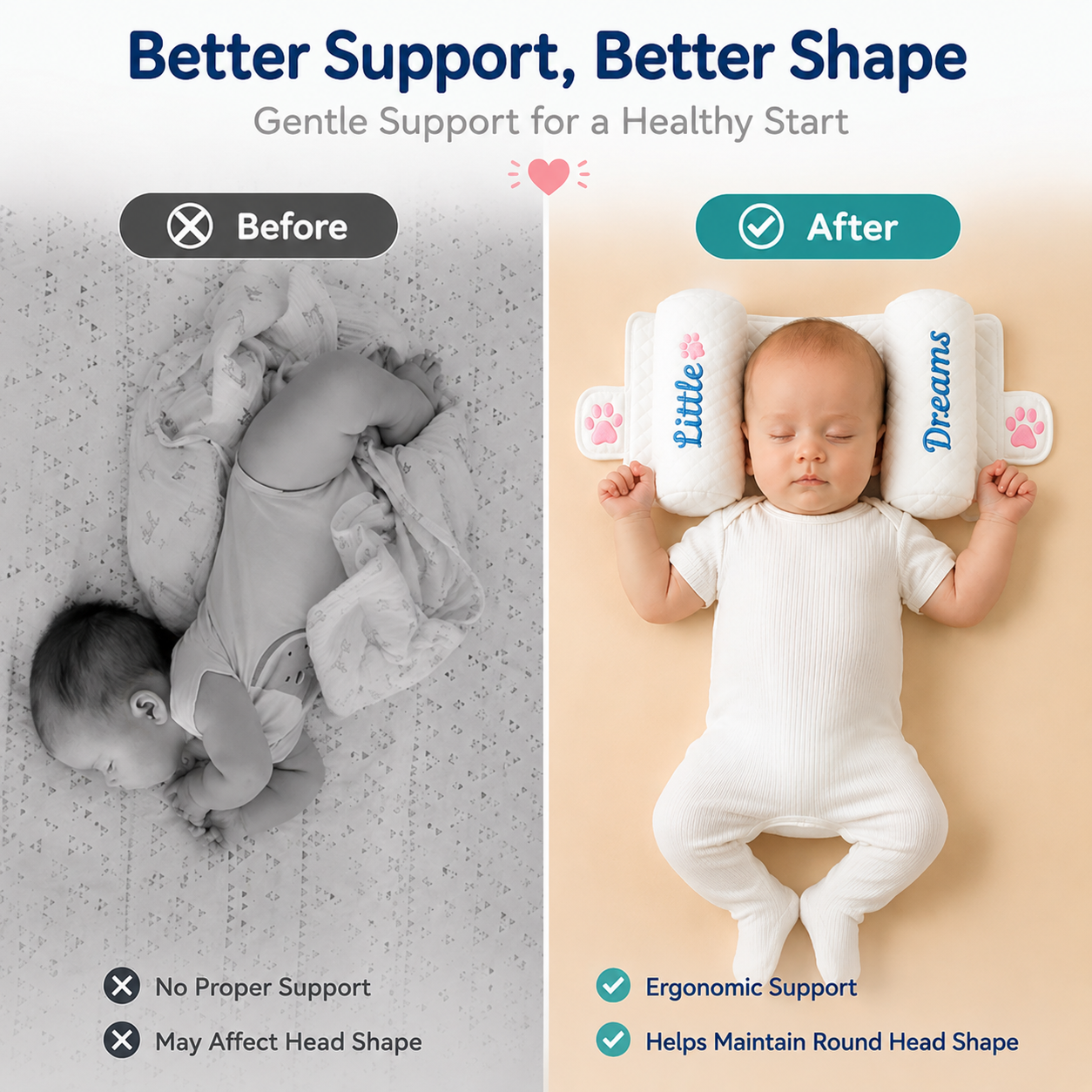 Soft baby pillow with ergonomic design