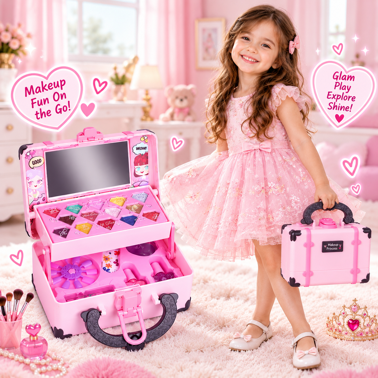 Kids makeup play set with brushes and accessories