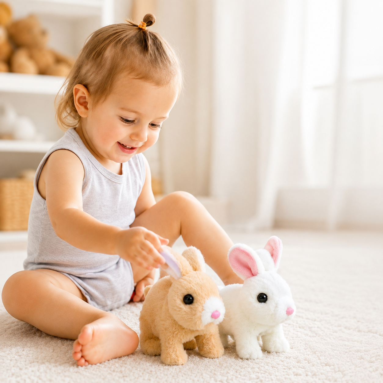 Talking rabbit toy with moving ears and nose