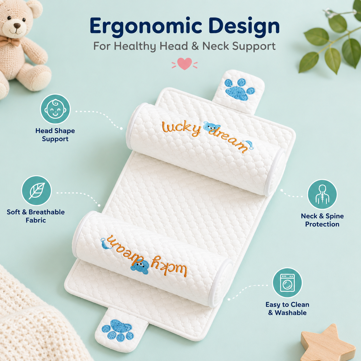 Soft ergonomic baby support pillow