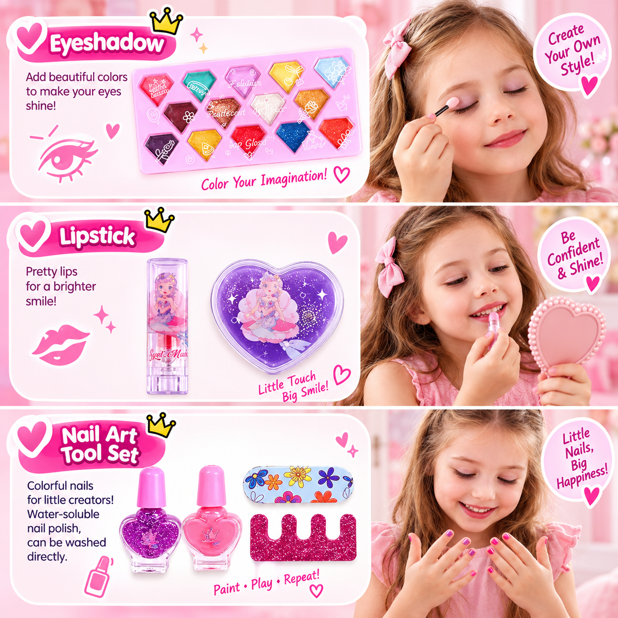 Pretend makeup suitcase set with beauty accessories for kids